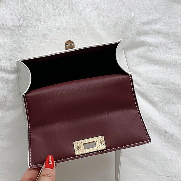 White Elegant Women's Mini Crocodile Embossed Flap Square Handbag - Picture 8 of 8